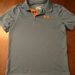 Under Armour Boys Performance Slate Blue Polo Shirt with Orange Accents